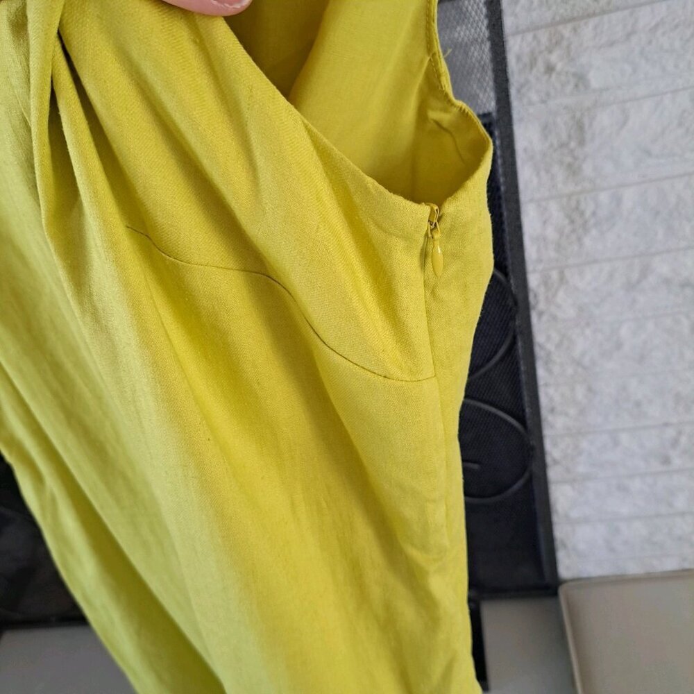 Ophelia Roe Women's Size XL Mustard Yellow Linen Blend V-neck Mini Dress Summer - Picture 3 of 8